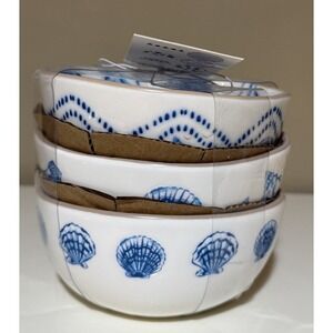 3 - Prima Design Coastal Nautical Shell Ceramic Cereal Soup Bowl Set 5" NEW!